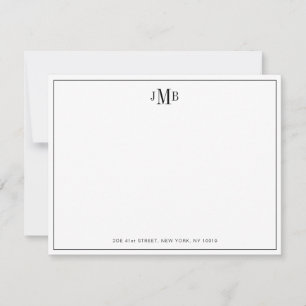 Carte De Remerciements Bordure noire classique Monogramme Formal Flat