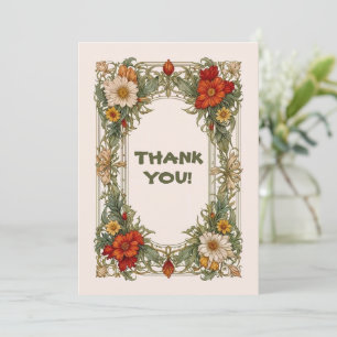 Carte De Remerciements Bordure Ornée Victorienne avec Mariage aux Fleurs 