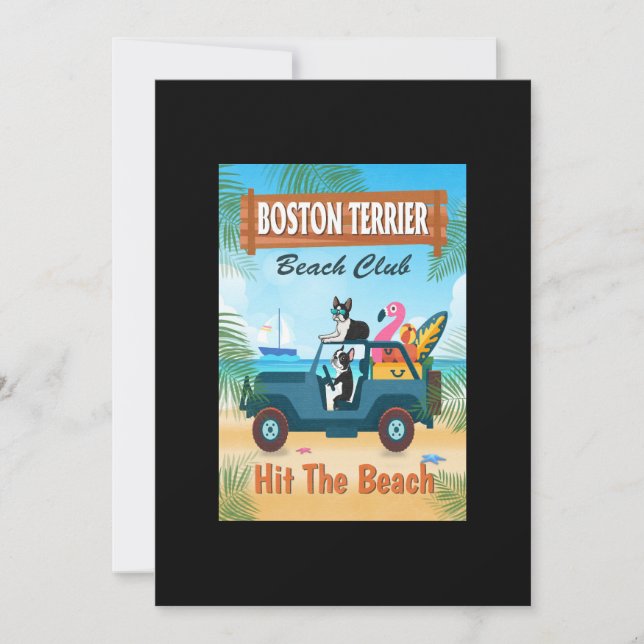 Carte De Remerciements Boston Terrier Dog A Frappé La Plage Drôle Voiture (Devant)