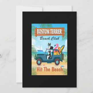 Carte De Remerciements Boston Terrier Dog A Frappé La Plage Drôle Voiture