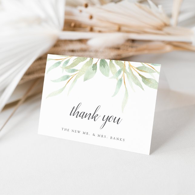 Carte De Remerciements Botanique aérienne | Feuilles aquarelle verte (Créateur téléchargé)