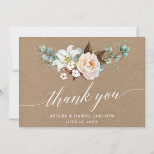 Carte De Remerciements Botanique Florale Calligraphie Kraft Mariage