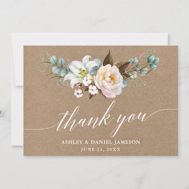 Carte De Remerciements Botanique Florale Calligraphie Kraft Mariage (Devant)