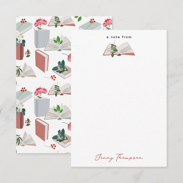 Carte De Remerciements Botanique Livres & Bibliothèque Motif de lecture (Devant / Derrière)