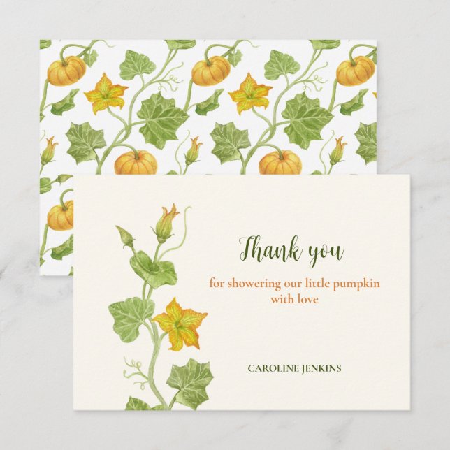 Carte De Remerciements botanique petit citrouille (Devant / Derrière)