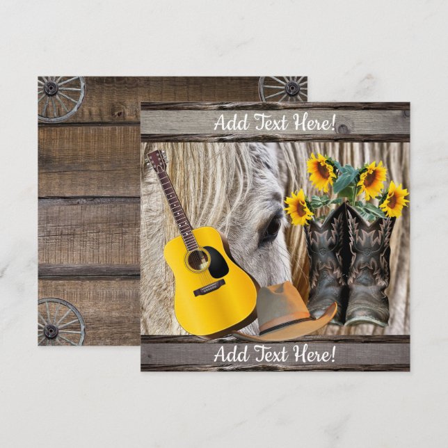 Carte De Remerciements Botte de Cheval Cowboy Tournesols Guitare Cowboy C (Devant / Derrière)
