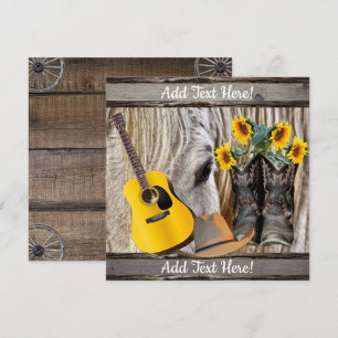 Carte De Remerciements Botte de Cheval Cowboy Tournesols Guitare Cowboy C
