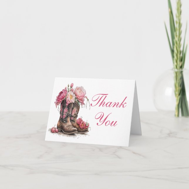 Carte De Remerciements Botte de cowboy rose Floral Mariage campagnard occ (Devant)