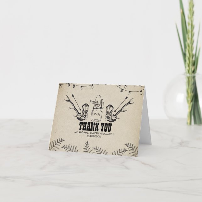 Carte De Remerciements Bottes de Cowboy Country Mariage Rustique Remercie (Devant)