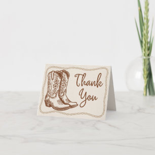 Carte De Remerciements Bottes de cowgirl occidentales rustiques cadre de