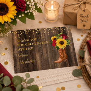 Carte De Remerciements Bottes de tournesol rustique rose rouge Anniversai