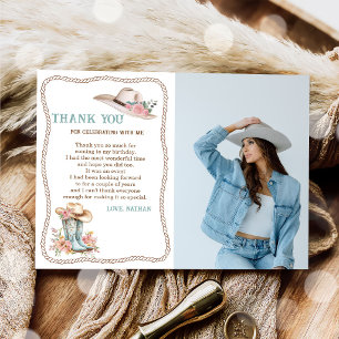 Carte De Remerciements Bottes et chapeau de cowgirl floraux Anniversaire