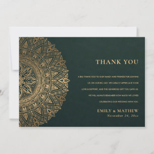 CARTE DE REMERCIEMENTS BOTTLE VERT OR CLASSIQUE ORNATE MANDALA MARIAGE