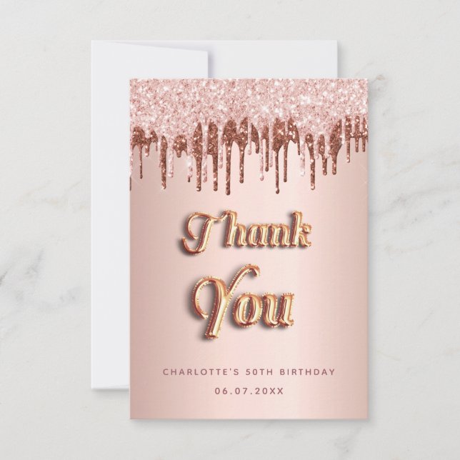 Carte De Remerciements Boucles rose or rose (Devant)