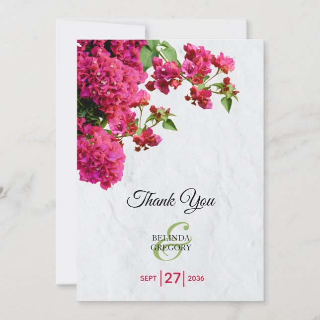 Carte De Remerciements Bougainvillea Méditerranée Grec Mariage (Devant)