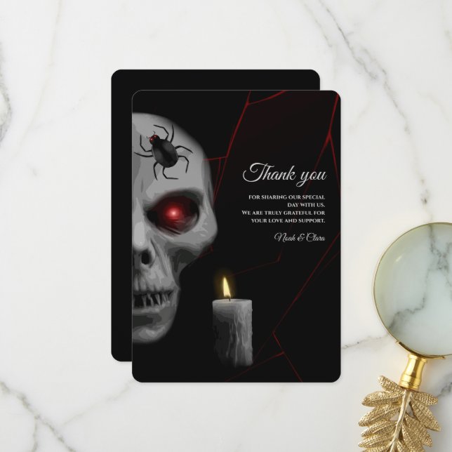 Carte De Remerciements Bougie d'araignée gothique - Halloween Moody foncé (Devant/Arrière en situation)