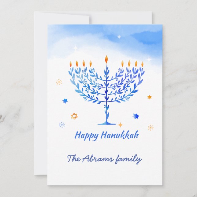 Carte De Remerciements Bougies Menorah Bleues et blanches avec souhaits H (Devant)