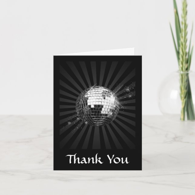 Carte De Remerciements Boule de disco de miroir sur le noir (Devant)