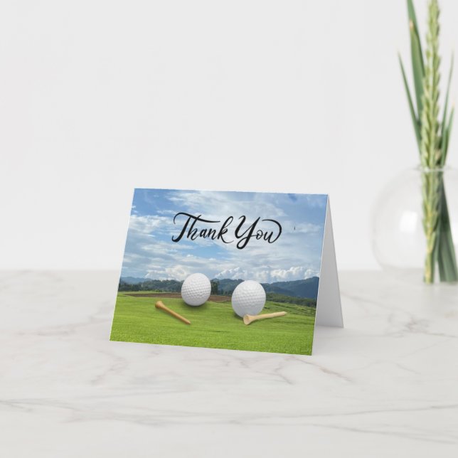 Carte De Remerciements Boule de golf avec tee sur herbe verte (Devant)