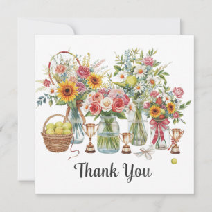 Carte De Remerciements Boule de tennis avec fleurs du joueur de tennis