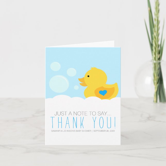Carte De Remerciements Boule en caoutchouc Ducky Baby shower de bain garç (Devant)