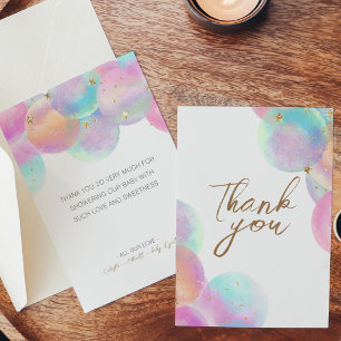 Carte De Remerciements Boules arc-en-ciel colorées Baby shower blanc