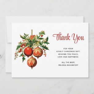 Carte De Remerciements Boules de Noël rouges avec décoration de houx fest