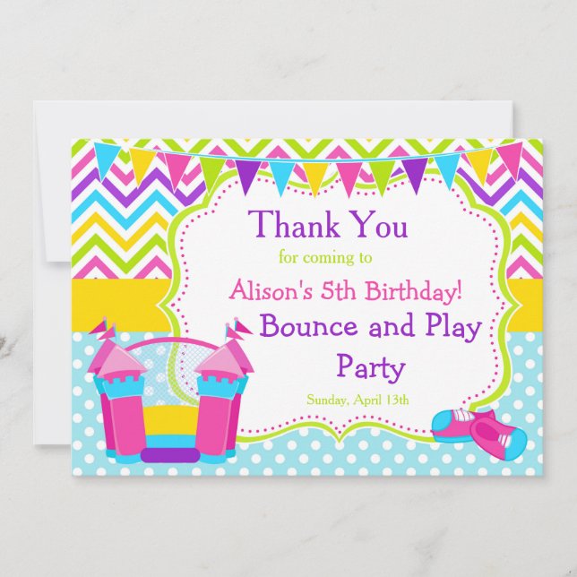 Carte De Remerciements Bounce House Bouncy Castle Birthday Girl (Devant)