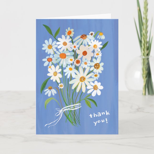 Carte De Remerciements Bouquet Daisy Fleurs Gouache peintes à la main ble (Devant)