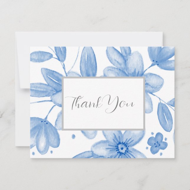 Carte De Remerciements Bouquet d'aquarelle bleu (Devant)