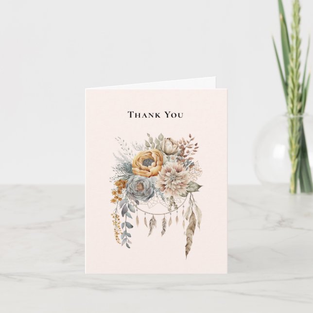 Carte De Remerciements Bouquet de fleurs Boho et Dreamcatcher (Devant)