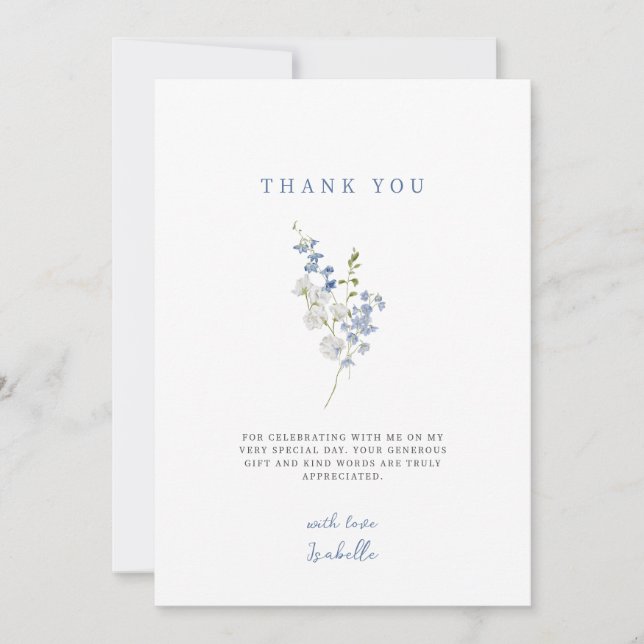 Carte De Remerciements Bouquet de fleurs délicates bleu doux (Devant)