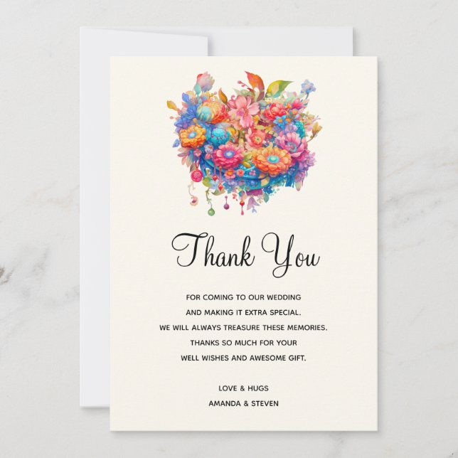 Carte De Remerciements Bouquet de fleurs d'été Mariage de bouho Whimsical (Devant)