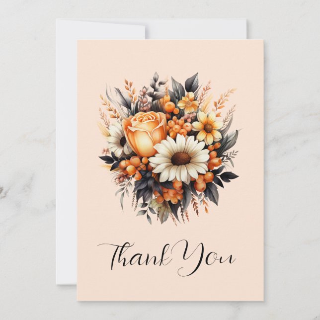 Carte De Remerciements Bouquet de fleurs gris-jaune orange (Devant)