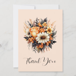Carte De Remerciements Bouquet de fleurs gris-jaune orange