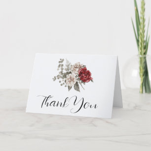 Carte De Remerciements Bouquet de fleurs rouge gris et crème Boho
