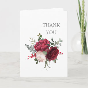 Carte De Remerciements Bouquet de rose bordeaux peint à la main