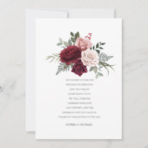 Carte De Remerciements Bouquet de rose bordeaux peint à la main