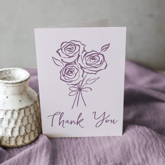 Carte De Remerciements Bouquet de roses violettes dessinées à la main pou (Créateur téléchargé)