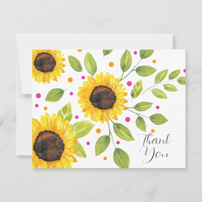 Carte De Remerciements Bouquet de tournesol peint à la main (Devant)
