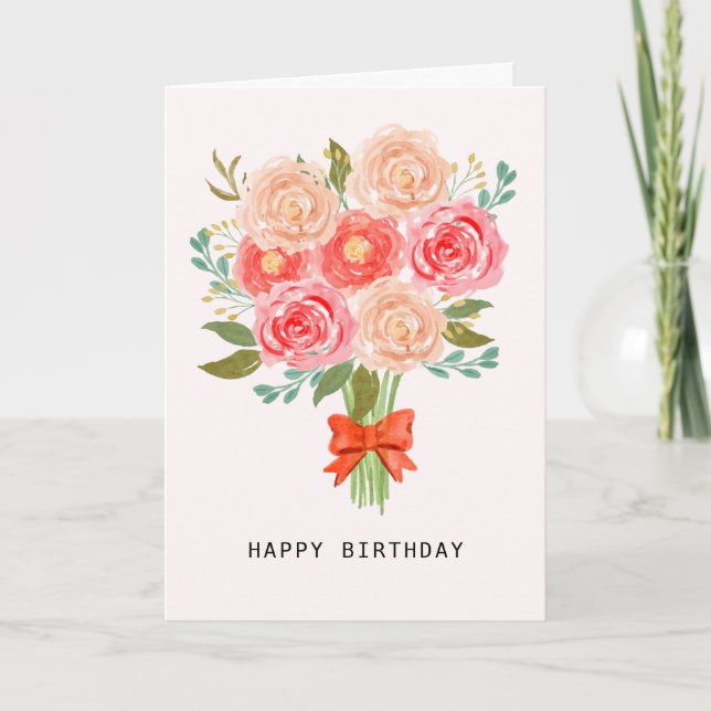 Carte De Remerciements Bouquet floral aquarelle Joyeux anniversaire (Devant)