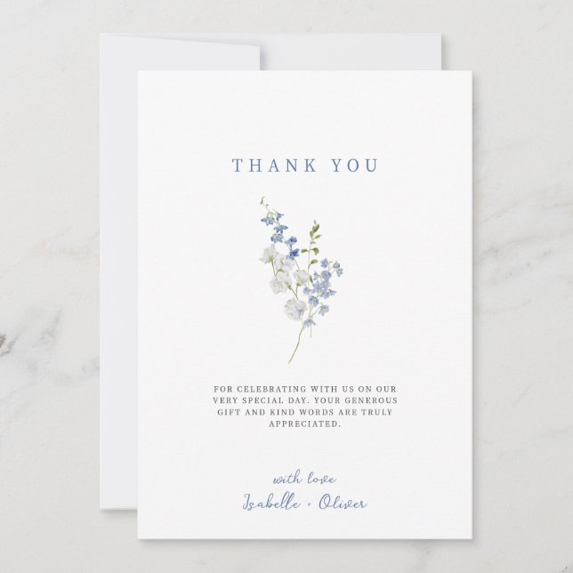 Carte De Remerciements Bouquet floral délicat bleu doux (Devant)