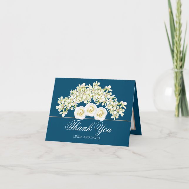 Carte De Remerciements Bouquet Floral Orchidées & Roses Mariage Remerciem (Devant)