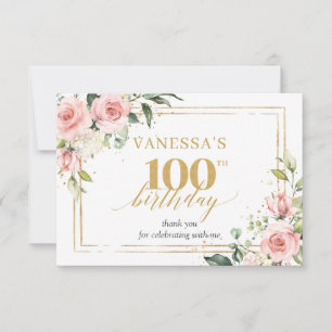 Carte De Remerciements Bouquet tendance or fleuri scintillant 100e annive