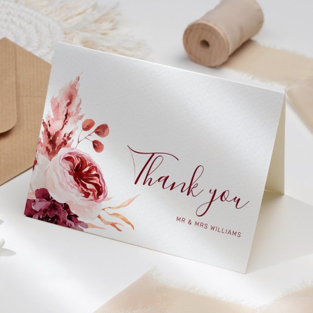 Carte De Remerciements Bourgogne et Mariage de automne rose (Créateur téléchargé)