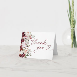 Carte De Remerciements Bourgogne Fête des mariées aux fleurs rose pâle
