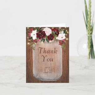 Carte De Remerciements Bourgogne Floral Russe Bois Mason Mariage Jar