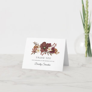 Carte De Remerciements Bourgogne Mauve Ivoire Fleurs d'Automne 40e Annive