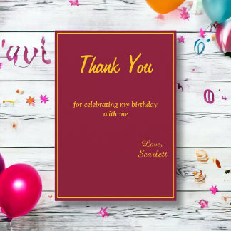 Carte De Remerciements Bourgogne Minimale Et Or Delice 1er Anniversaire
