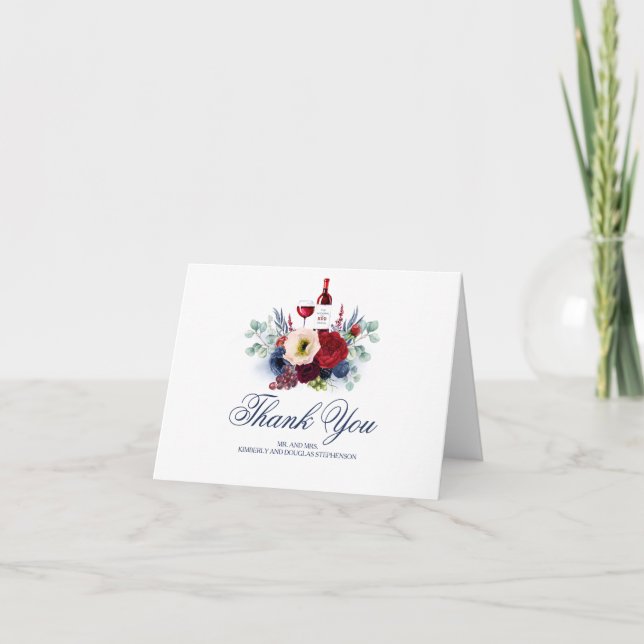 Carte De Remerciements Bourgogne rouge et Mariage de fleurs de marine Mer (Devant)